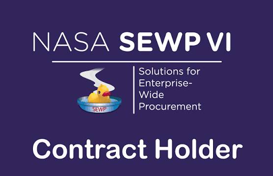 NASA SEWP VI logo with text highlighting solutions for enterprise-wide procurement in a professional setting.